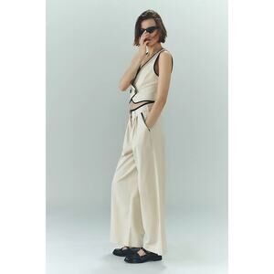 New Anthropologie SOVERE Express Wide-Leg Pleated Pants $189 SIZE 8 Beige